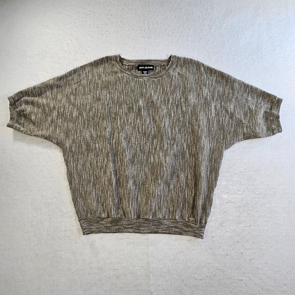 DKNY Jeans Heathered Top Womens Size XS Gray Dolman Short Sleeved Sweater Logo
